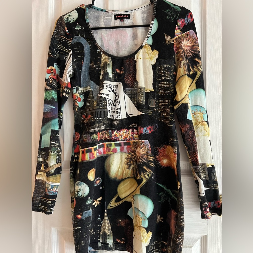 Space/ dinosaur theme bodycon dress